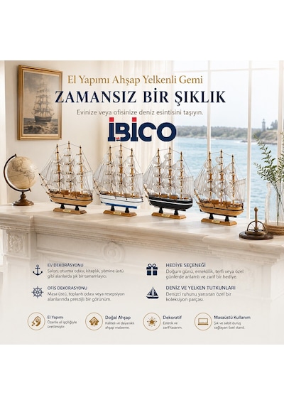İbico İ12-236 Masaüstü Dekoratif Yelkenli Gemi Süs Eşyası Uzunluk : 36cm Genişlik : 38.5cm Büyük Diğer