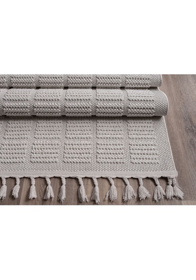 Bukle11880 Bej Yumuşak Dokulu Halı Kilim Salon Mutfak Koridor Kesme Yolluk Dokuma Makine Halısı Beyaz