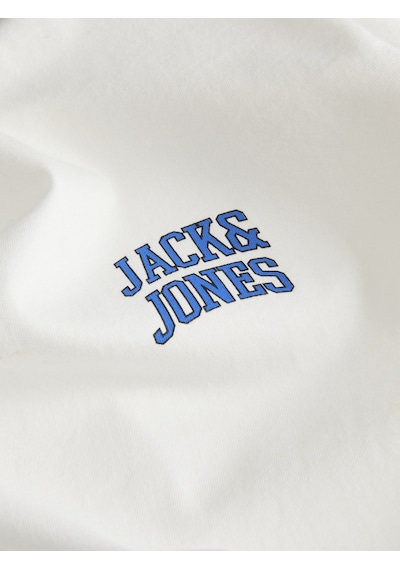Jack & Jones Erkek Bisiklet Yaka Gögüs Baskili Tisört - Noge - 12310399 Beyaz