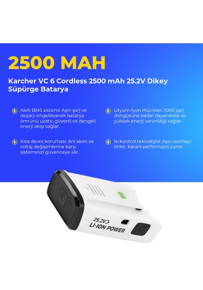 Karcher Vc 6 Cordless 2500 Mah 25.2v Dikey Süpürge Batarya
