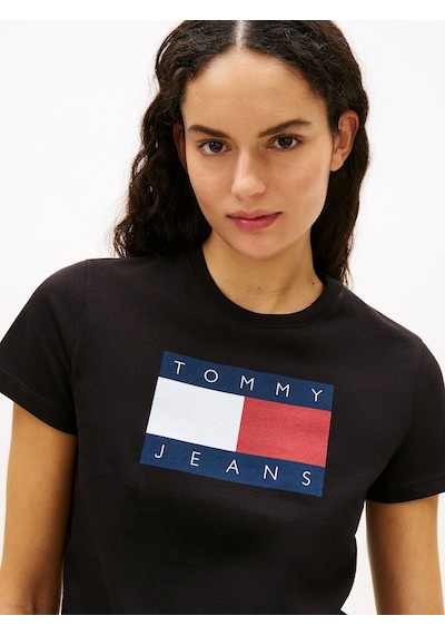 Tommy Hilfiger Tjw Normal Kesim Tj Bayraklı Kısa Kollu Kadın Siyah T-shirt Dw0dw22562bds Siyah