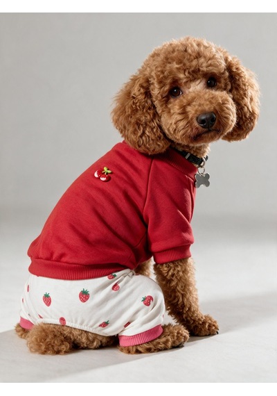 Tatlı Çilek Duo Çilekli Köpek Tulum & Sweat Kombini Tatlı Çilek Duo Çilekli Köpek Tulum & Sweat Kombini