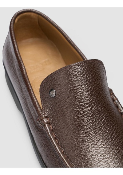 Cabani %100 Hakiki Deri Koyu Kahverengi Dikiş Detaylı Loafer Ayakkabı Koyu Kahverengi