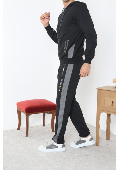 Pants Fermuarlı Kapşonlu Eşofman Takım - Siyah Siyah