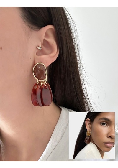 Marka Model Sallantılı Bordo Kemik Küpe Kadın Küpe Tasarım Küpe Bordo