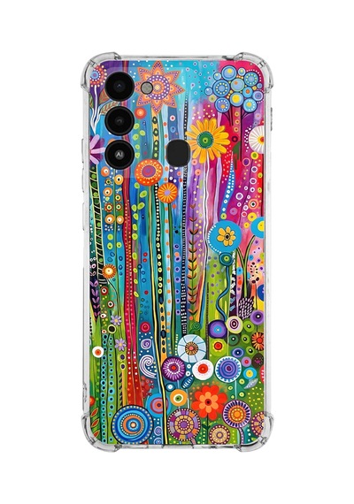 Printify Tecno Spark 8c İle Uyumlu Düşlerin Dansı Serisi Folklorik Bahçe Tasarımlı Uv Baskılı Köşe Korumalı Antişok Kılıf Şeffaf