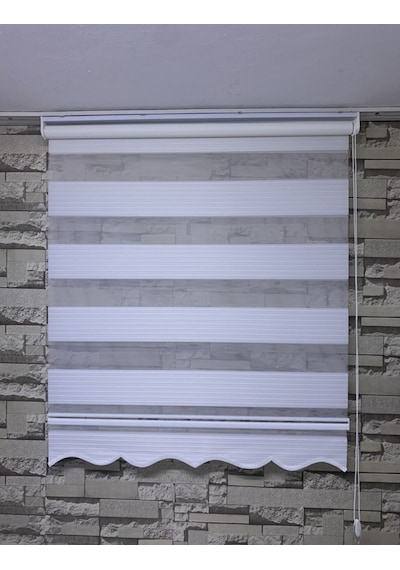 Beyaz Renk Geniş Plise Zebra Stor Perde Tüm Ölçülerde (82113405)