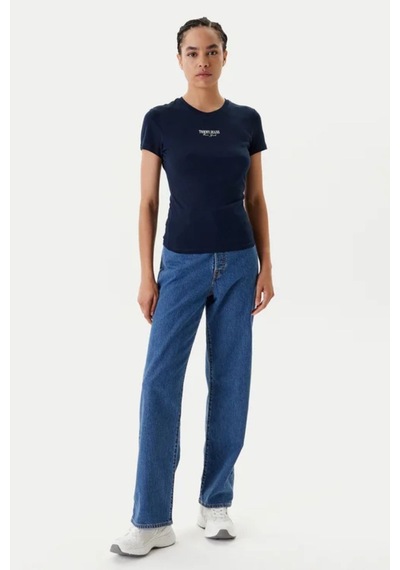 Tommy Jeans Tjw Slım Essentıal Logo2 Tee Ext Lacivert