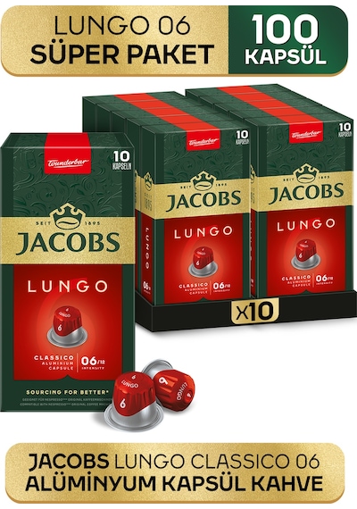 Jacobs Lungo 6 Classic Nespresso Uyumlu Alüminyum Kapsül Kahve 10 x 10'lu