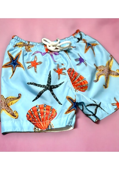 Lolliboomkids Erkek Çocuk Deniz Canlıları Denizaltı Baskı Desen Bel Ayarlı Deniz Şortu / Mayo Mavi Desenli