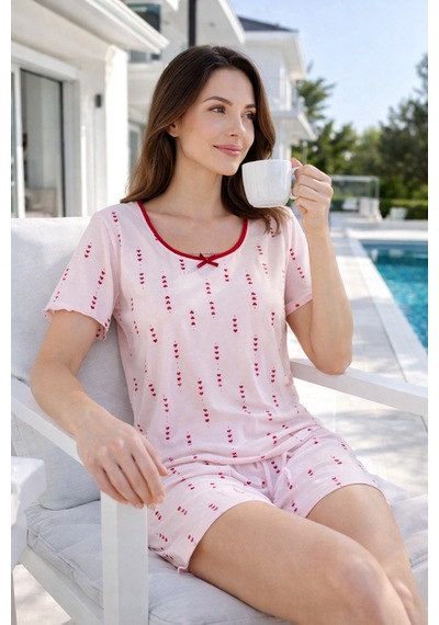 Remsa Kadın Kısa Kol Milan Kumaş Şortlu Pijama Takımı 50122-2186 Somon02 Somon