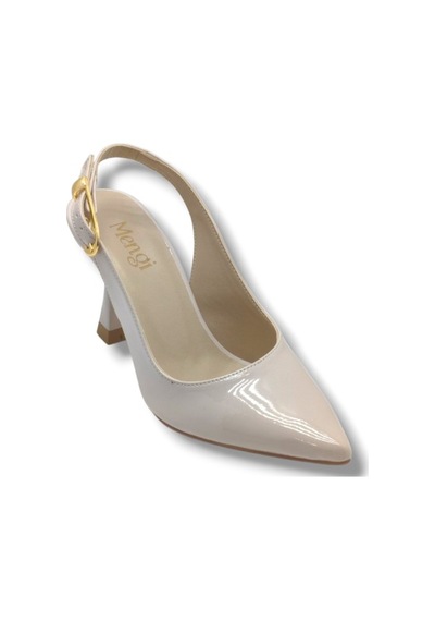 Mengi 692-26 Rugan Deri Arkası Açık İnce Topuk Kadın Stiletto 8,5cm Bej