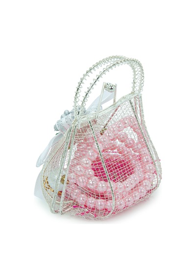 Gümüş Mini Çantalı İnci Tesbihli Mevlüt Hediye Seti - Pembe