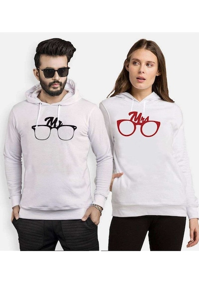 Tshirthane Mr.Mrs. Glasses Sevgili Kombinleri Kapüşonlu Kombini