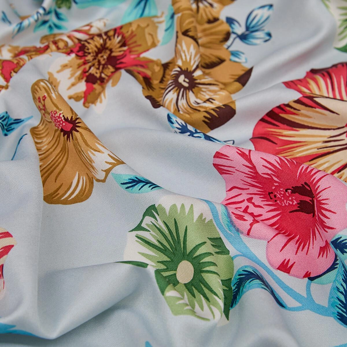 İpekevi Desenli İpek Şal - Floral Desenli - Bebe Mavisi Bebe Mavisi