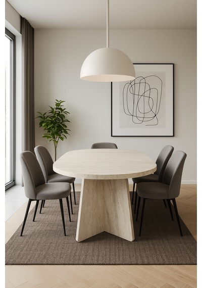 Kanatlı 180x90x75 Kalın Kenar 36mm Yemek Masası Mutfak Masası Çok Amaçlı Masa Sadece Masa Traverten