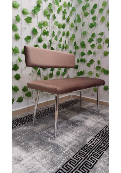 Özcan Metal Krom Metal Ayaklı Metal Kasalı Sırtlı Mutfak Salon Antre Yatak Odası Balkon Bench Puf Bank Oturak Kahverengi