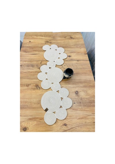Jüt, Hasır, Dekoratif Masa Örtüsü,papatya Model Runner 30x100 Cm, Sehpa Örtüsü, Bohem Tarzı Krem Krem
