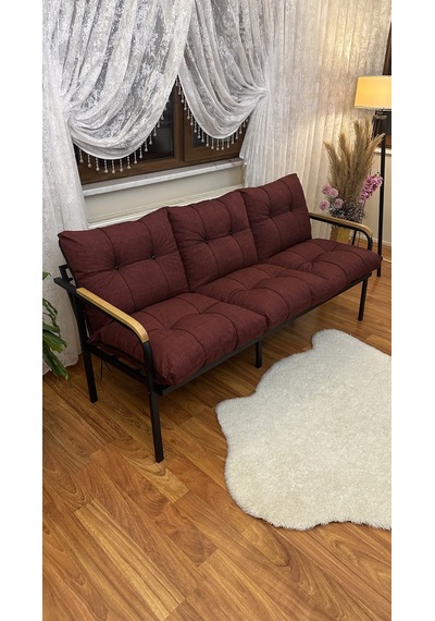 Modern Avcılar Balkon, Bahçe, Cafe - Metal Kanepe Koltuk Takımı 3 Lü Bordo