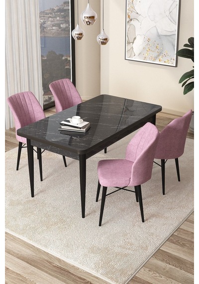 Canisa Arp Serisi, 71x110 Sabit Mutfak Masa Takımı, Siyah Mermer Desen Masa 4 Pembe Sandalye Masa Siyah Mermer Desen Sandalye Pembe Canisa Arp Serisi, 71x110 Sabit Mutfak Masa Takımı, Siyah Mermer Desen Masa 4 Pembe Sandalye Masa Siyah Mermer Desen Sandalye Pembe