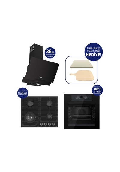 Ferre Pizzart & Fryart QEP65CS+NT025-WFA+D063-SA Özel Woklu Tasarım Ankastre Set Siyah