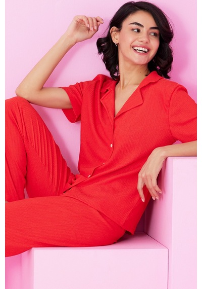 Siyah İnci Bürümcük Krınkıl Kumaş Örme Düğmeli Pijama Takım7873 NAR ÇİÇEĞİ Siyah İnci Bürümcük Krınkıl Kumaş Örme Düğmeli Pijama Takım7873 NAR ÇİÇEĞİ