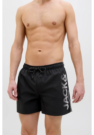 Jack & Jones Jpstmauı Jjswım Splıce Logo Akm Sn Erkek Siyah Şort Siyah