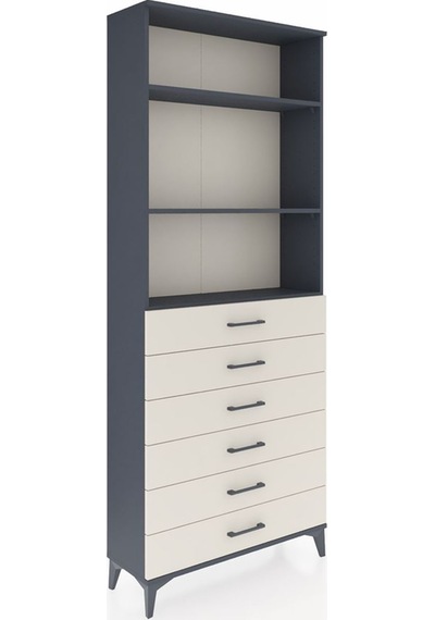 Arges Dolap 3 Raflı 6 Çekmeceli 88x30x221 Antrasit-aytaşı Antrasit