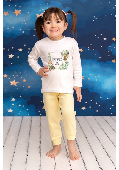 Pia Baby İsme Özel Erkek Çocuk 2 Adet Pijama Takımı %100 Pamuk Penye İsim Baskılı Kişiye Özel Kreş Pijaması Hediye Seti 10427s15pi Krem