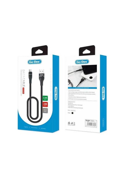Go Des GD-UC530 Micro USB Kablo 2.4A Hızlı Şarj Kablosu 2 metre Data Kablo Naylon Örgü ZORE-258901
