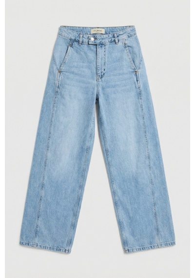 Itsbasic Kadın Ice 4s6-3 Barrel Yüksek Bel Fit Süper Bol Kesim Kemer Detaylı Tasarım Denim Jean Buz Mavi