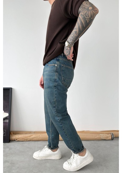 Eskitme Mavi Soft Degrade Boyfriend Pantolon Mavi