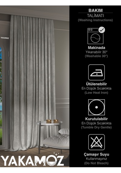 Yakamoz Kadife Görünüm Açık Gri Ada Fon Perde Ekstraforlu Velvet Touch Serisi Açık Gri