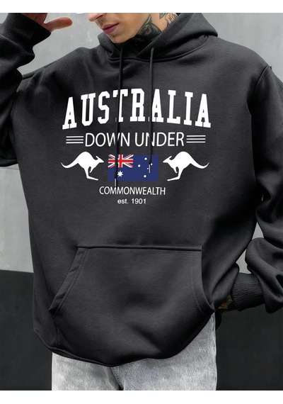 Startmore Tarzsokak Avustralya Down Under Baskılar Erkekler Kapüşonlular Hip Hop Cep Hoody Sonbahar Moda Sokak Şı Antrasit