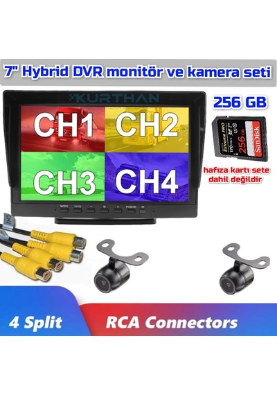 256 Gb Destekli 7 İnç Hybrid Dvr Monitör Ve 2 Adet Kelebek Kamera