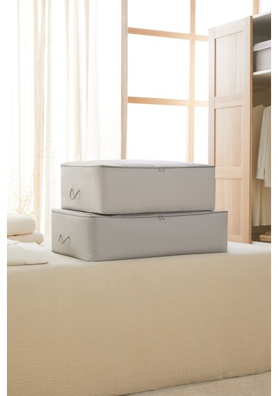 Ocean Home Textile 2'li Gri Balıksırtı Baza Altı Hurç Set