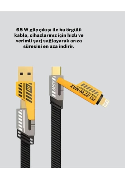 Dayanıklı 4 Ü 1 Arada Çok Fonksiyonlu Hızlı Şarj Veri Kablosu Mor