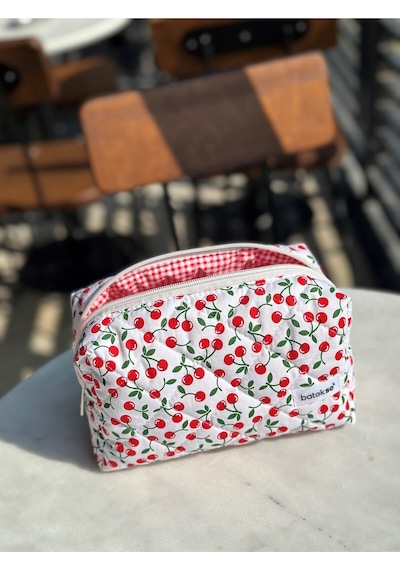 Batekso Mini Kiraz Desenli Makyaj Çantası  Büyük Boy