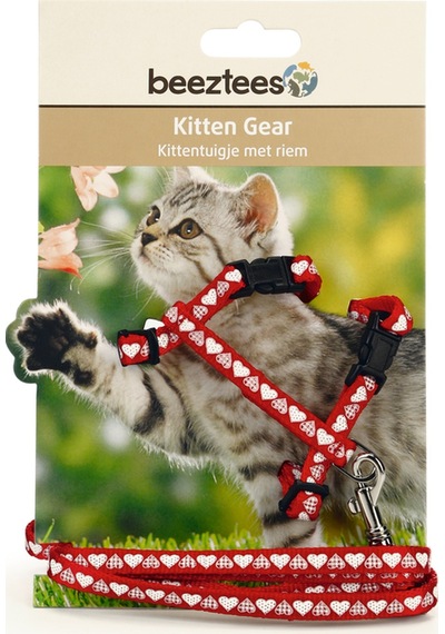 Hnrlıshp Beeztees Yavru Kedi Göğüs Tasması Ve Gezdirme Kayışı 120cm, Kırmızı, 16-25cm Boyun, 23-36cm
