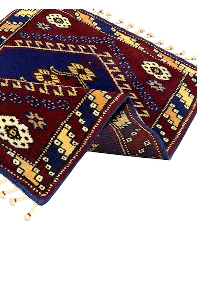 El Dokuma Kız Bergama Halısı 69x94 Kök Boya Lacivert Bordo %100 Yün Halı