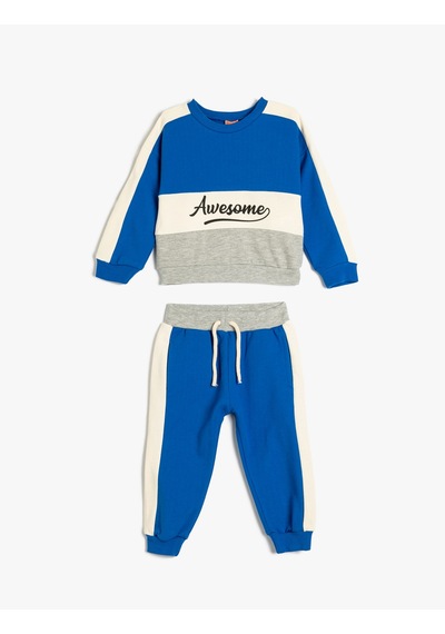 Koton Eşofman Takımı Uzun Kollu Pamuklu Sweatshirt Ve Eşofman Altı Şardonlu Mavi 5wmb10019tk Mavi