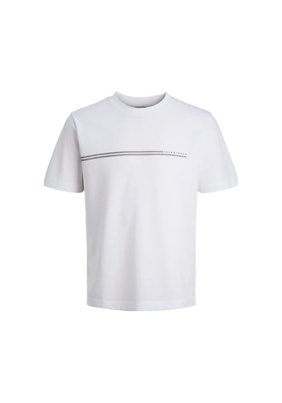Jack & Jones Jcofusıon Erkek Basic Tişört Bisiklet Yaka, Göğüs Logolu Beyaz