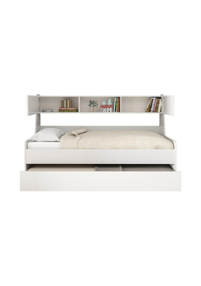 Yavrulu Karyola, Viyole Kapaklı, Kitaplıklı Yavrulu Karyola - 90x200 / Beyaz Yavrulu Karyola, Viyole Kapaklı, Kitaplıklı Yavrulu Karyola - 90x200 / Beyaz
