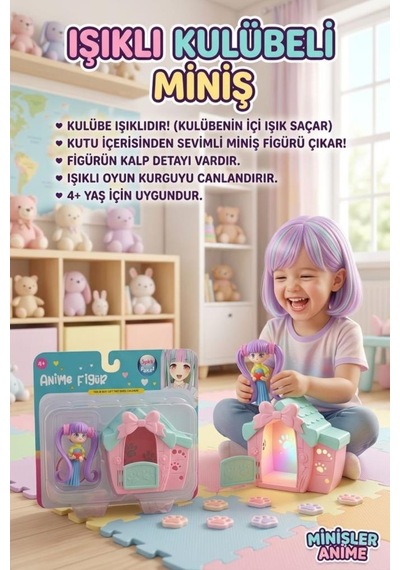 Minişler Anime 4 Parça Işıklı Toplu Köpek Kulübeli Yukina Anime Kızlı Oyuncak Figür Seti