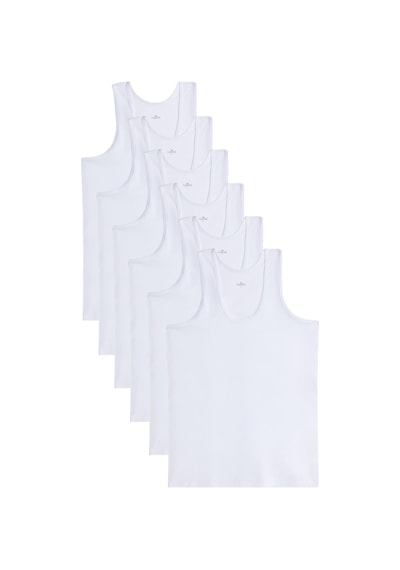 Tudors 6 Adet Compact Penye Beyaz Erkek Atlet %100 Pamuk Standart Fit Normal Kesim 6'lı Paket-33111 Beyaz