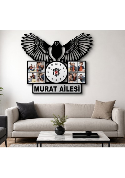 45x40 Cm Beşiktaş Temalı Kişiye Özel Duvar Saati 3 Mm
