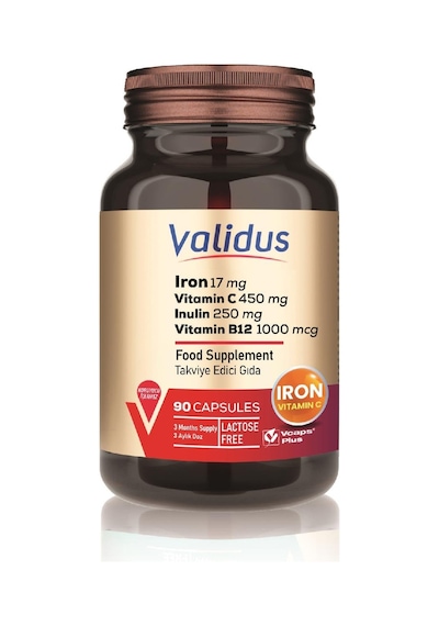 Iron 17 Mg + Vitamin C 450 Mg + Inulin 250 Mg + Vitamin B12 1000 Mcg 90 Capsules