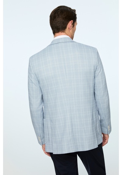 Morven Erkek Mavi Polyester Trend Ekoseli Slim Fit Mono Yaka Ceket 26ms002019300 Mavi