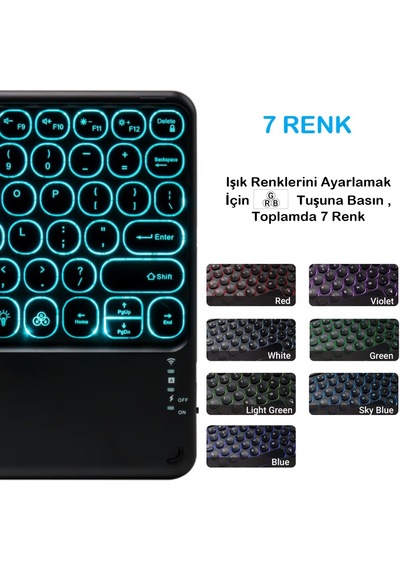 Bluetooth Klavye Tablet İçin Uyumlu Şarjlı-touchpadli-rgb