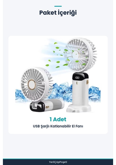 Usb Şarjlı Taşınabilir Katlanabilir El Fanı - Beyaz